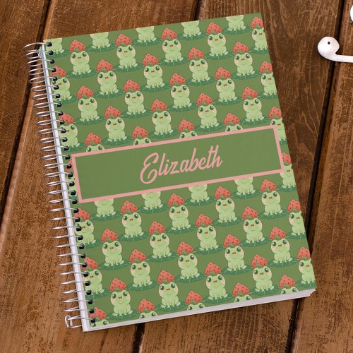 Kawaii Strawberry Frog Anime Green Personalized Notebook