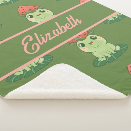 Kawaii Strawberry Frog Anime Personalized Sherpa Blanket