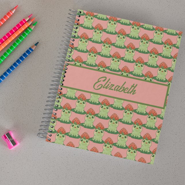 Kawaii Strawberry Frog Anime Pink Personalized Notebook (Creator Uploaded)
