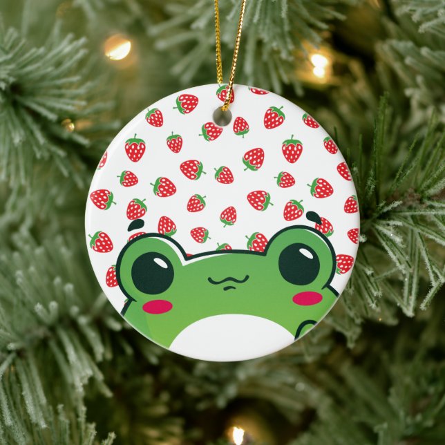 Kawaii Strawberry Frog  Ceramic Ornament (Tree)