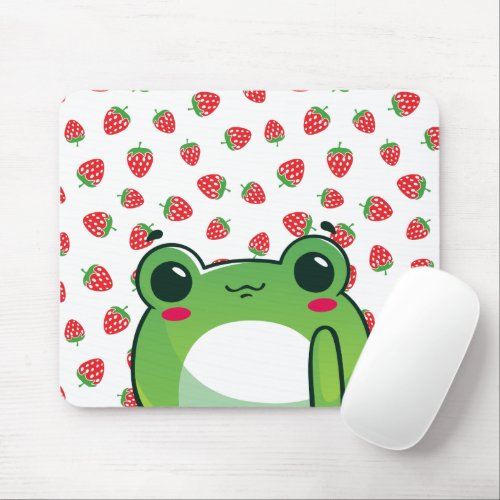 Kawaii Strawberry Frog  Mouse Pad