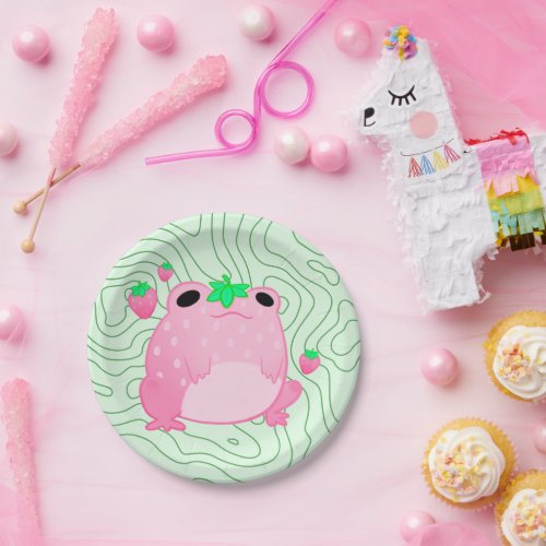 Kawaii Strawberry Frog Softcore Paper Plates