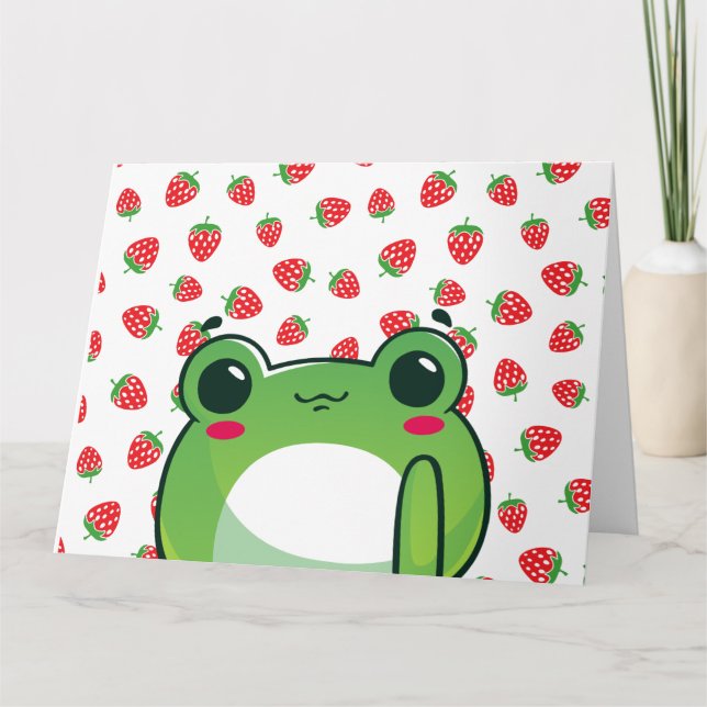 Kawaii Strawberry Frog  Thank You Card (Front)