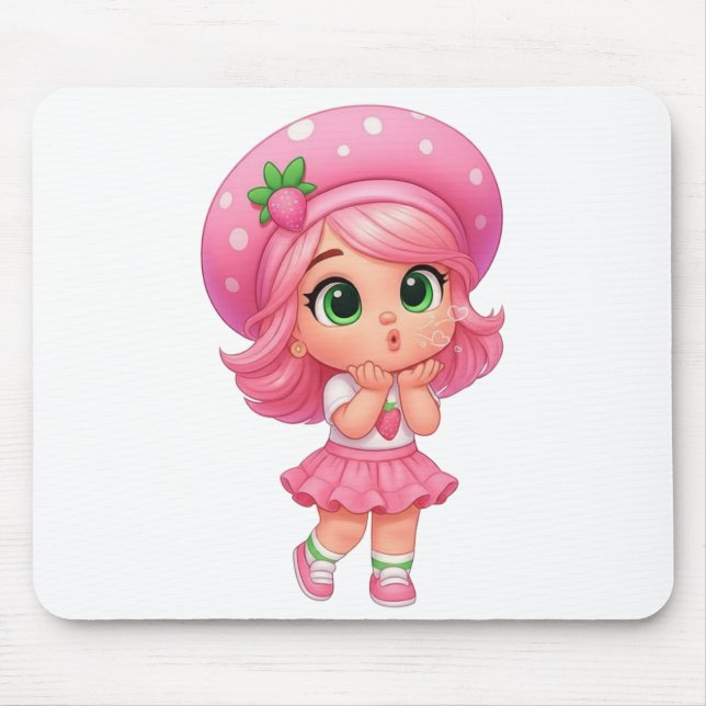 Kawaii Strawberry Girl Chibi Mouse Pad (Front)