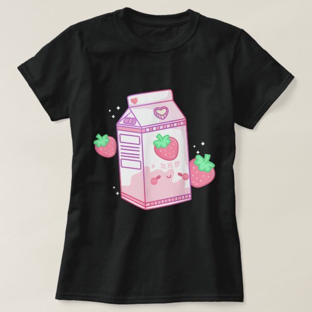 Kawaii Strawberry Milk Aesthetic Design T-Shirt (Design Front)