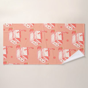 Kawaii Strawberry Milk Carton - Cute Aesthetic Art Bath Towel Set