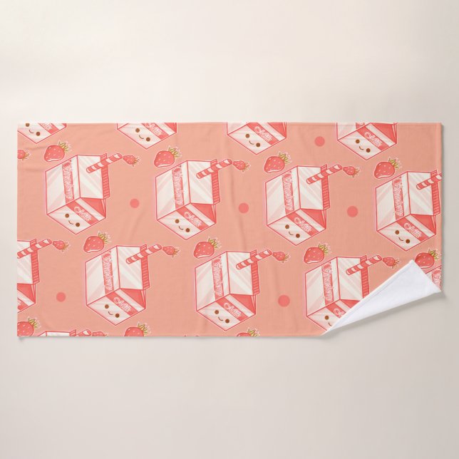 Kawaii Strawberry Milk Carton - Cute Aesthetic Art Bath Towel Set (Bath Towel)