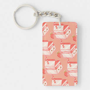 Kawaii Strawberry Milk Carton - Cute Aesthetic Art Keychain