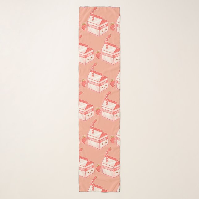 Kawaii Strawberry Milk Carton - Cute Aesthetic Art Scarf (Front)