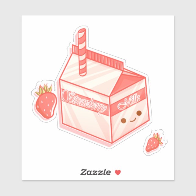 Kawaii Strawberry Milk Carton - Cute Aesthetic Art Sticker (Sheet)
