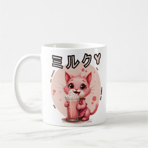 kawaii strawberry milkshake cat coffee mug