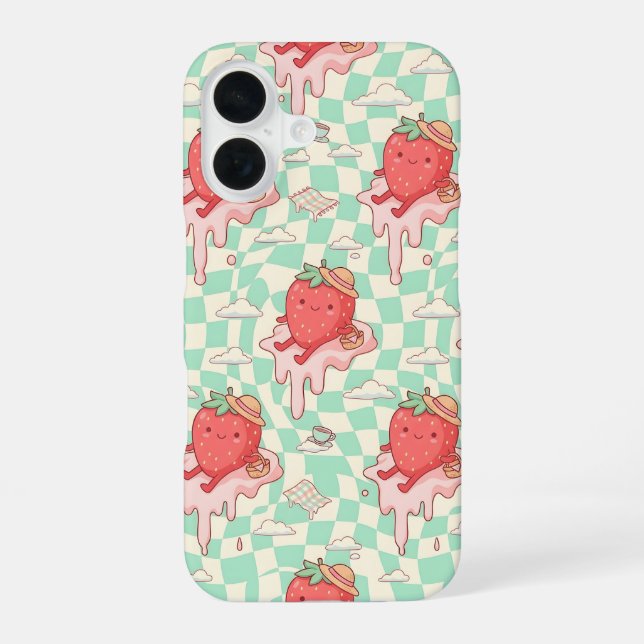 Kawaii Strawberry Picnic Pattern Iphone Case (Back)