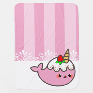 Kawaii Strawberry Shortcake Narwhal Baby Blanket