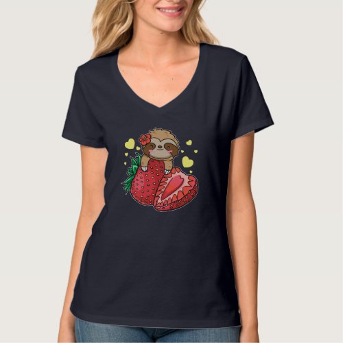 Kawaii Strawberry Sloth Lover Fruit Cute Strawberr T_Shirt