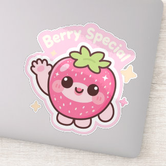 Kawaii Strawberry Sticker – Decor for Laptop