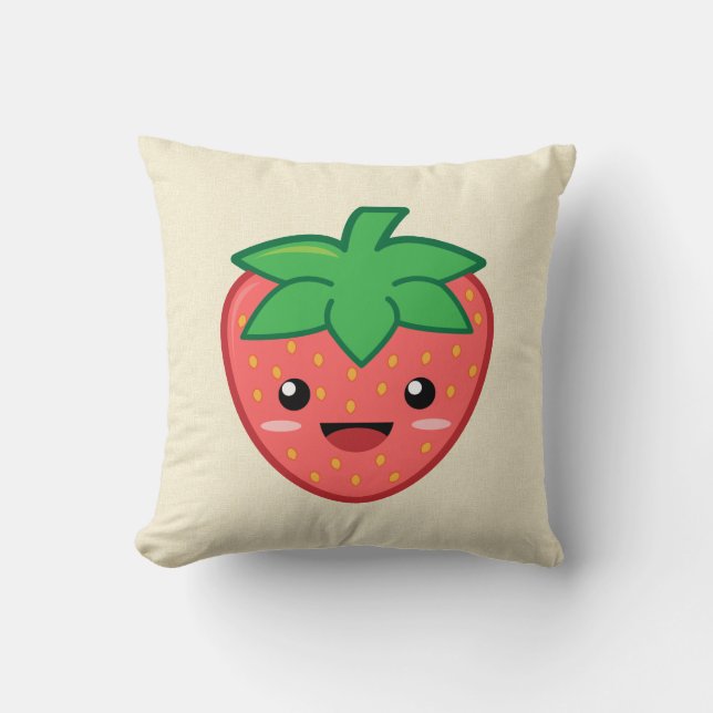 Kawaii Strawberry Throw Pillow (Front)
