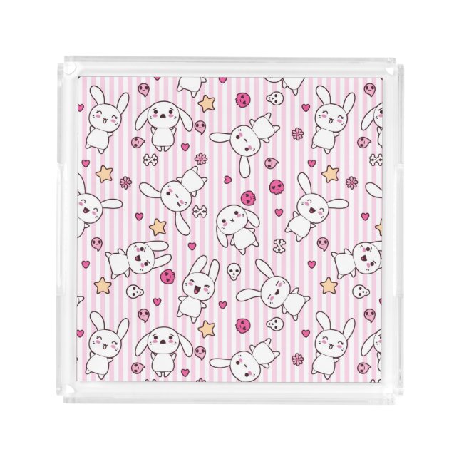 kawaii stripes pattern acrylic tray (Front)