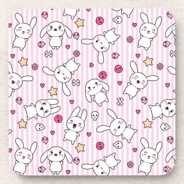 kawaii stripes pattern coaster (Front)