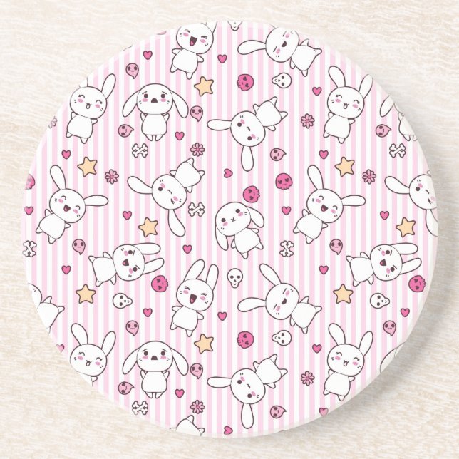 kawaii stripes pattern drink coaster (Front)
