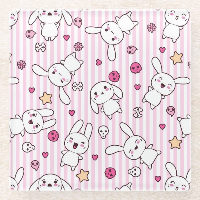 kawaii stripes pattern glass coaster (Front)