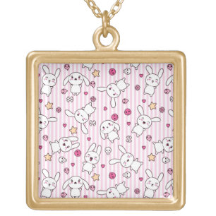 kawaii stripes pattern gold plated necklace