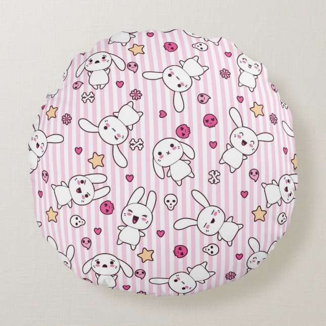 kawaii stripes pattern round pillow (Front)
