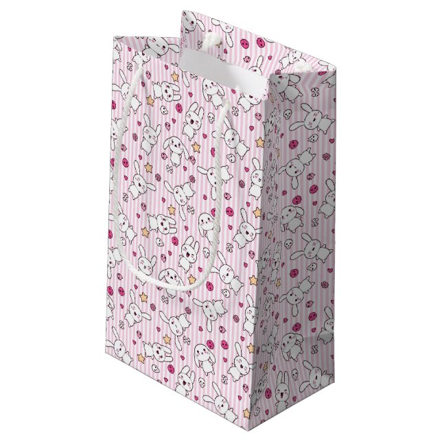 kawaii stripes pattern small gift bag (Back Angled)