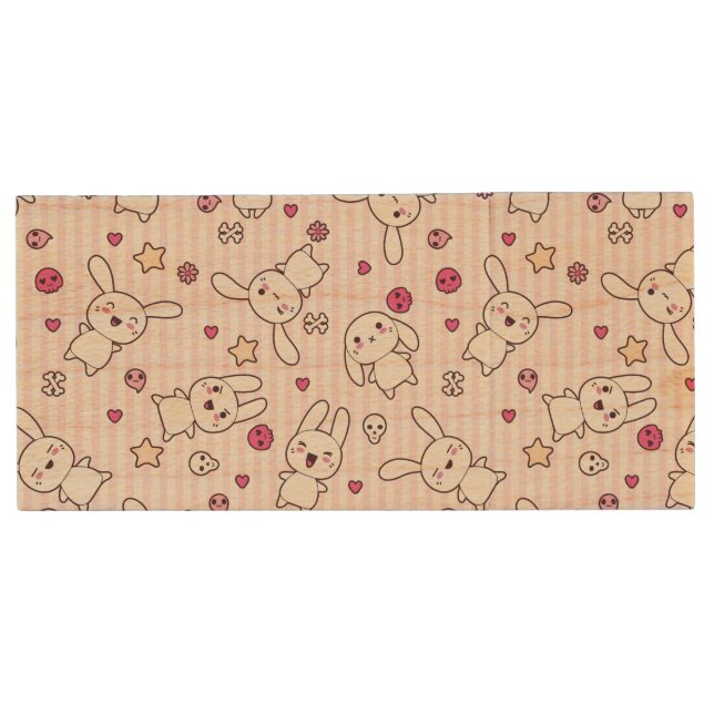 kawaii stripes pattern wood flash drive (Front)