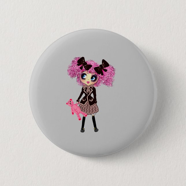 Kawaii Student Girl with PinkyP Button (Front)