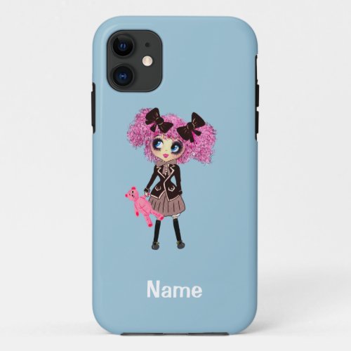 Kawaii Student Girl with PinkyP iPhone 11 Case