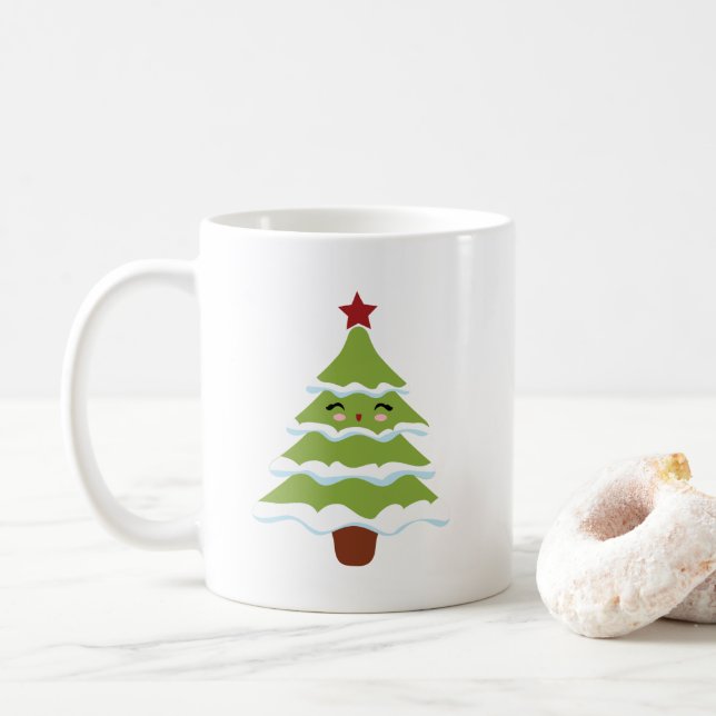 Kawaii style Christmas tree mug (With Donut)