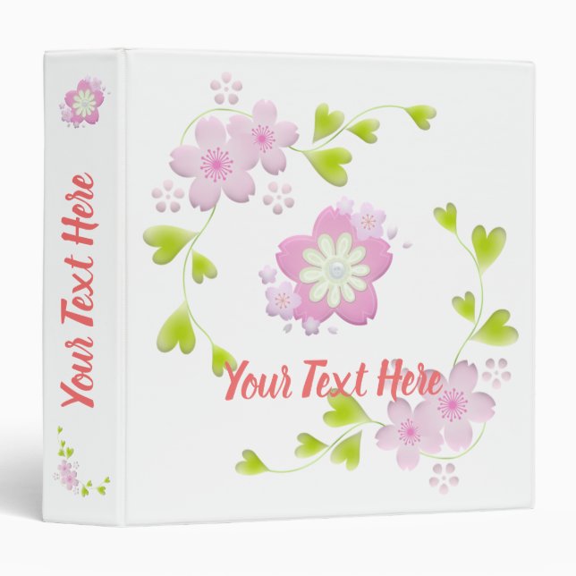 Kawaii Style Sakura Cherry Tree Blossom 3 Ring Binder (Front/Spine)