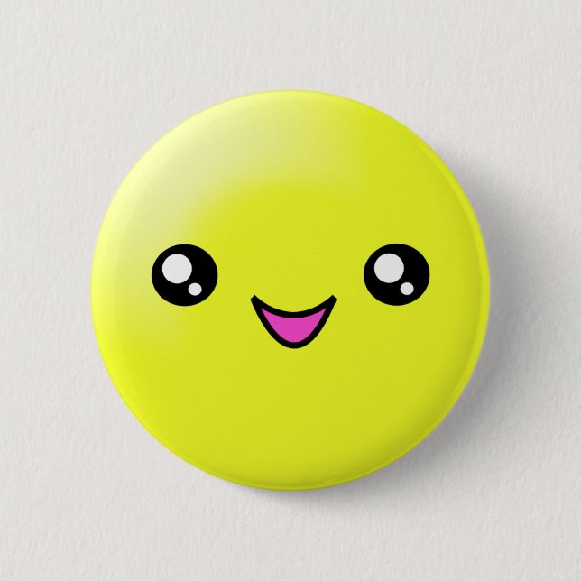 Kawaii Sugar Dots Lemon Happy Face Button (Front)