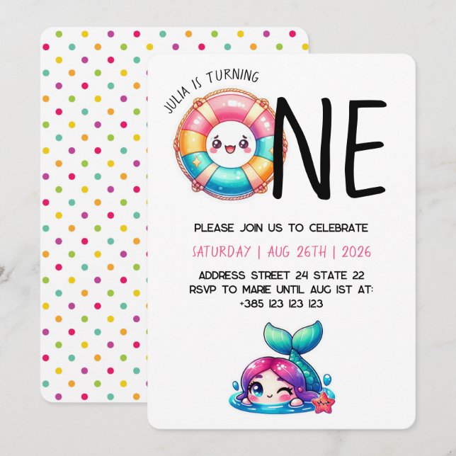 Kawaii Summer 1st Birthday Party Invitation  (Front/Back)