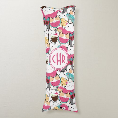 Kawaii Summer Cat Pattern Body Pillow