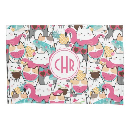 Kawaii Summer Cat Pattern Pillow Case