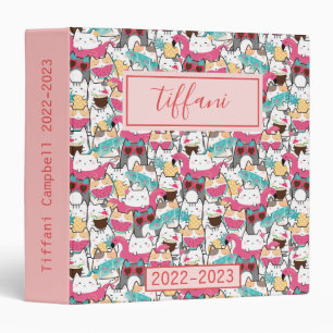 Kawaii Summer Cute Kitty Cats 3 Ring Binder
