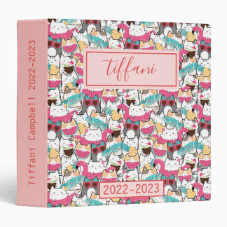 Kawaii Summer Cute Kitty Cats 3 Ring Binder