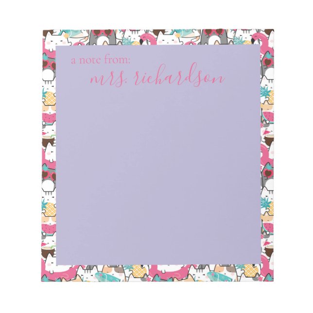 Kawaii Summer Cute Kitty Cats Notepad (Front)