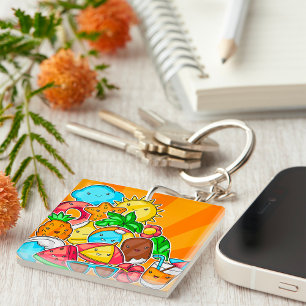 Kawaii Summer Doodles Sun Beach and Tropical Keychain
