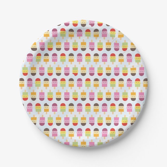Kawaii Summer Ice Lollies / Popsicles Paper Plates (Front)