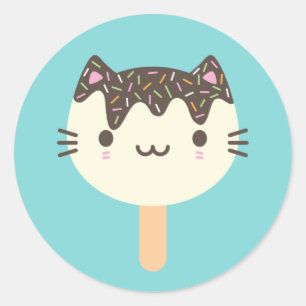 Kawaii Summer Ice Lolly Popsicle Cat Classic Round Sticker