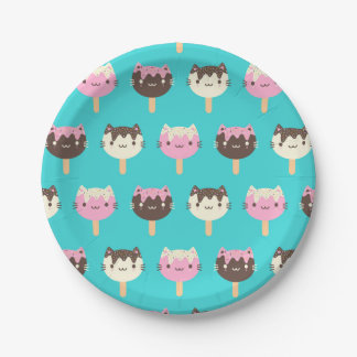 Kawaii Summer Ice Lolly Popsicle Cats Paper Plates