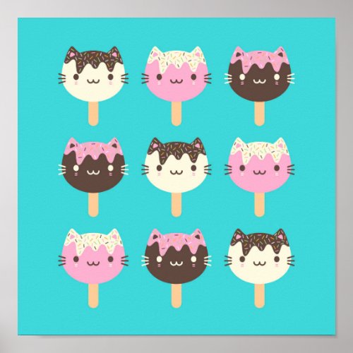 Kawaii Summer Ice Lolly Popsicle Cats Poster