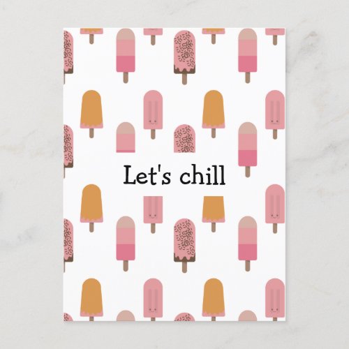 Kawaii Summer Popsicle Lets Chill Cute Pink Postcard