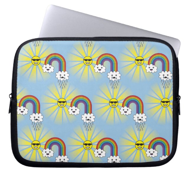 Kawaii Sun Cloud and Rainbow Pattern Laptop Sleeve (Front)