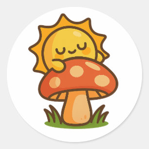Kawaii Sun on Mushroom – Sticker