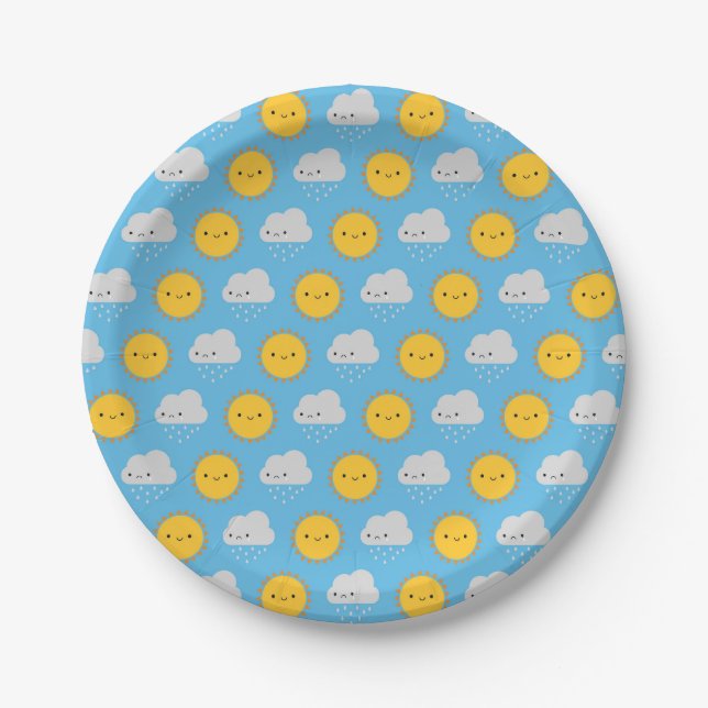 Kawaii Sun & Rain Paper Plates (Front)