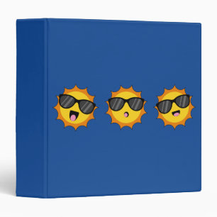Kawaii Sun with Sunglasses Happy Emoji Faces 3 Ring Binder