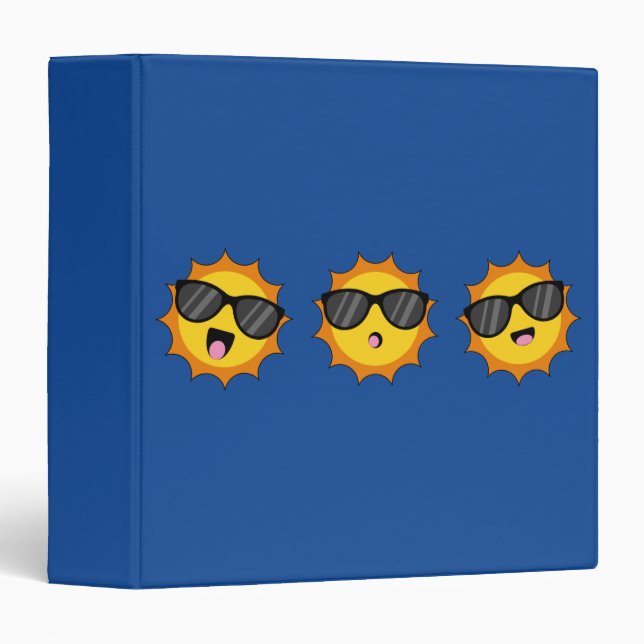 Kawaii Sun with Sunglasses Happy Emoji Faces 3 Ring Binder (Front/Spine)